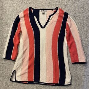 Tommy Bahama Knit Linen‎ Blend Top Women XS Pink Blue Cover Resort Swim Crochet